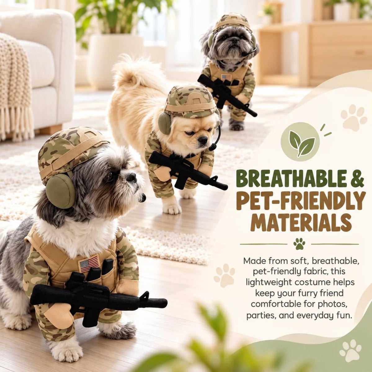 Pet Tactical Soldier Costume with Helmet, for Small Medium Dogs & Cats,M