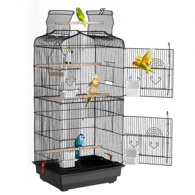 41-Inch Open Top Large Parrot Bird Cage, Hanging Bird Cage for Parakeets Finches Canaries Lovebirds Cockatiels Budgies Small Quaker Conures Travel Pet Flight Birdcage with Swing and Perch