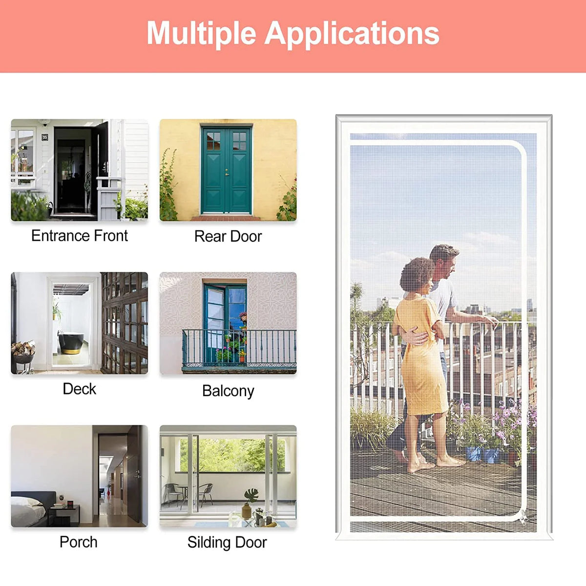 Customized Size Zipper Reinforced Cat Fiberglass Door Screen up & Left Opening Shape Curtain Anti-Mosquito Pet Mesh Door Screen