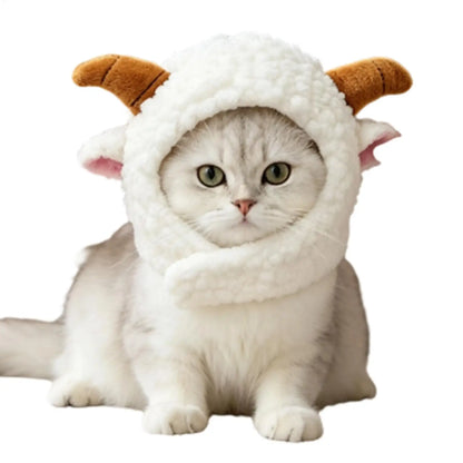 NEW Cat Winter Headwear Cute Sheep Shaped Washable Breathable Kitten Puppy Winter Headwear Covers for Halloween Party Festival