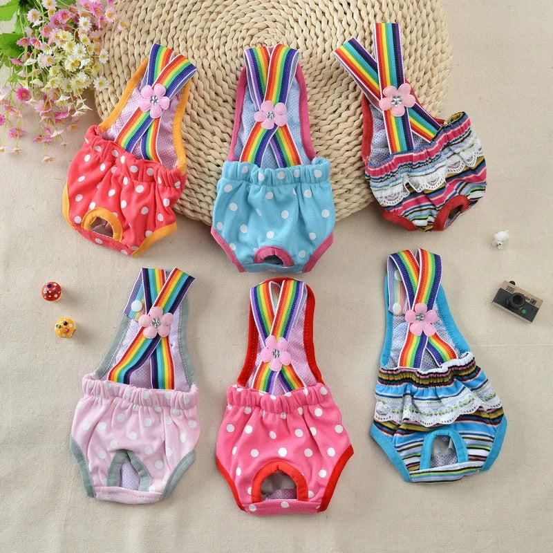 Female Dog Sanitary Panties Breathable Strap Type Reusable Washable Pet Diaper Shorts Summer Thin Heat Period for Teddy Dogs