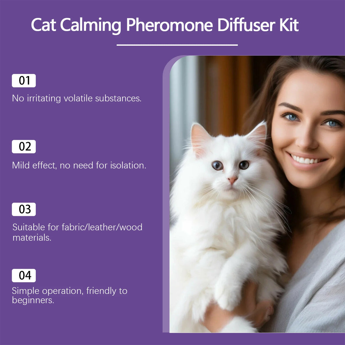 Calming Cat Spray, 60ML Natural Cat Anxiety Relief Spray for Stress & Bad Behavior Correction Product Bullet Points Natural Gentle Formula Crafted with Deionized Water, 1,2-Hexanediol and Matrine, Thi