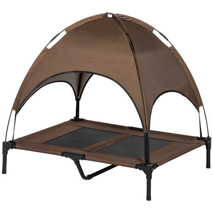 Elevated Portable Dog Cot Pet Bed with UV Protection Canopy Shade, 36 Inch, Coffee