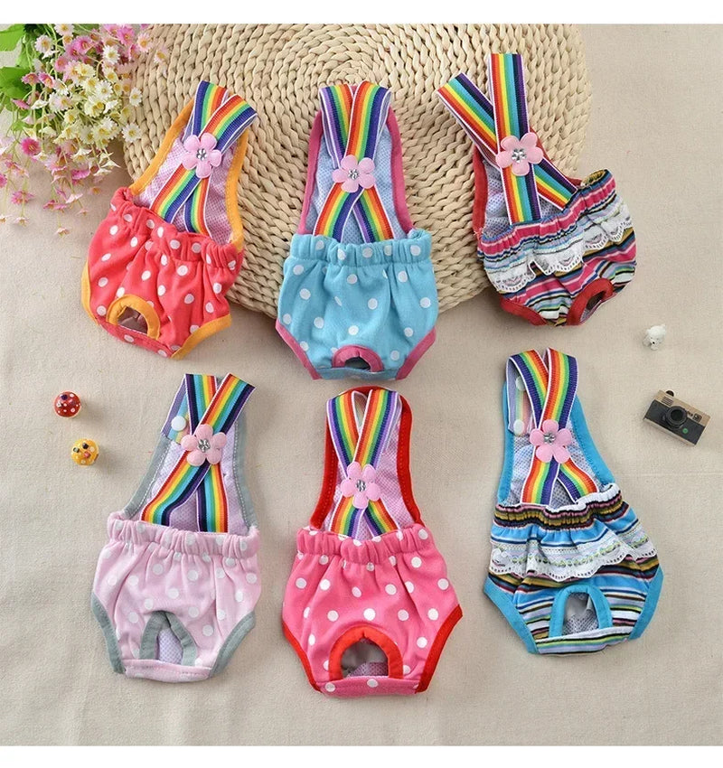Female Dog Sanitary Panties Breathable Strap Type Reusable Washable Pet Diaper Shorts Summer Thin Heat Period for Teddy Dogs