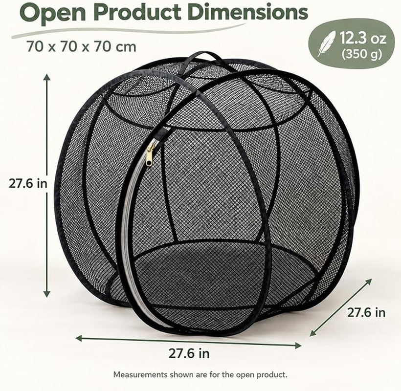 Rolling Cat Playpen with Top Handle, Foldable Mesh, 27.6 in (Black) Black Mesh Cat Playpen with a Top Handle, Zippered Opening and Foldable Design; 27.6 X 27.6 X 27.6 in When Open.