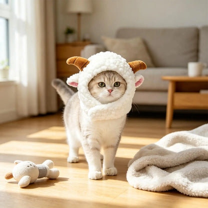 NEW Cat Winter Headwear Cute Sheep Shaped Washable Breathable Kitten Puppy Winter Headwear Covers for Halloween Party Festival