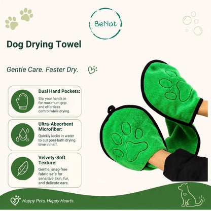 Benat Pets. Dog Bath Towel Double Drop Pocket Design
