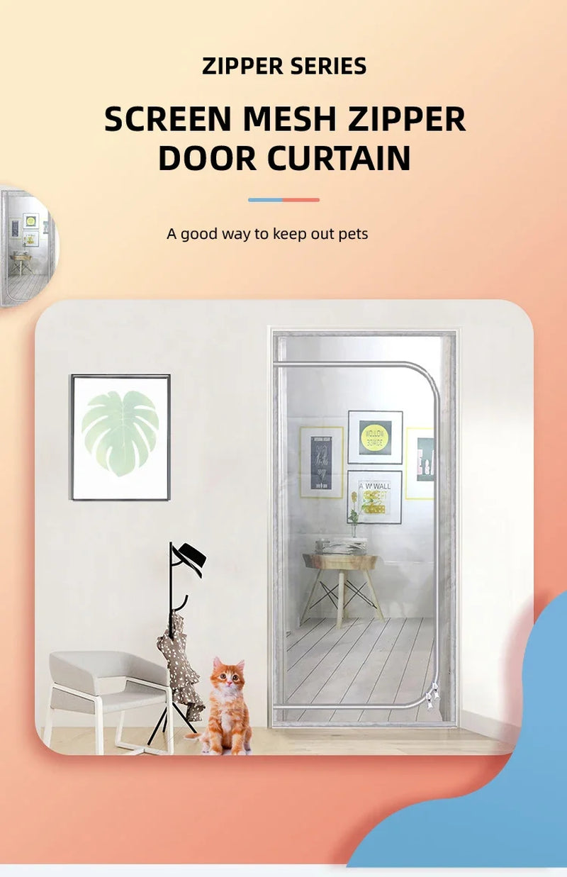 Customized Size Zipper Reinforced Cat Fiberglass Door Screen up & Left Opening Shape Curtain Anti-Mosquito Pet Mesh Door Screen