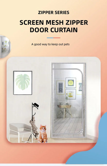 Customized Size Zipper Reinforced Cat Fiberglass Door Screen up & Left Opening Shape Curtain Anti-Mosquito Pet Mesh Door Screen