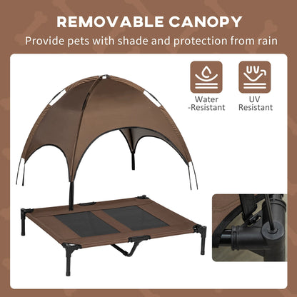 Elevated Portable Dog Cot Pet Bed with UV Protection Canopy Shade, 36 Inch, Coffee