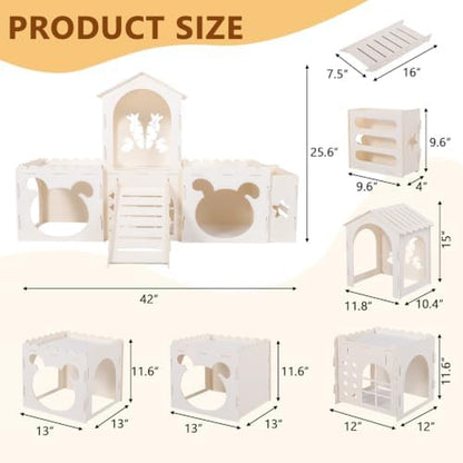 Extra Large Rabbit Castle, Bunny House Indoor, Detachable Hideaway, Hay Rack & Multistory & Ventilated & Sturdy, for Guinea Pig Chinchilla Ferret Rabbit