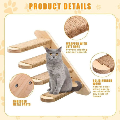 1Pc/4Pcs Wooden Cat Climbing Shelves Sisal Cover Wall Mounted Cat Scratcher Furniture Pet Stairs Toy Scratching Board