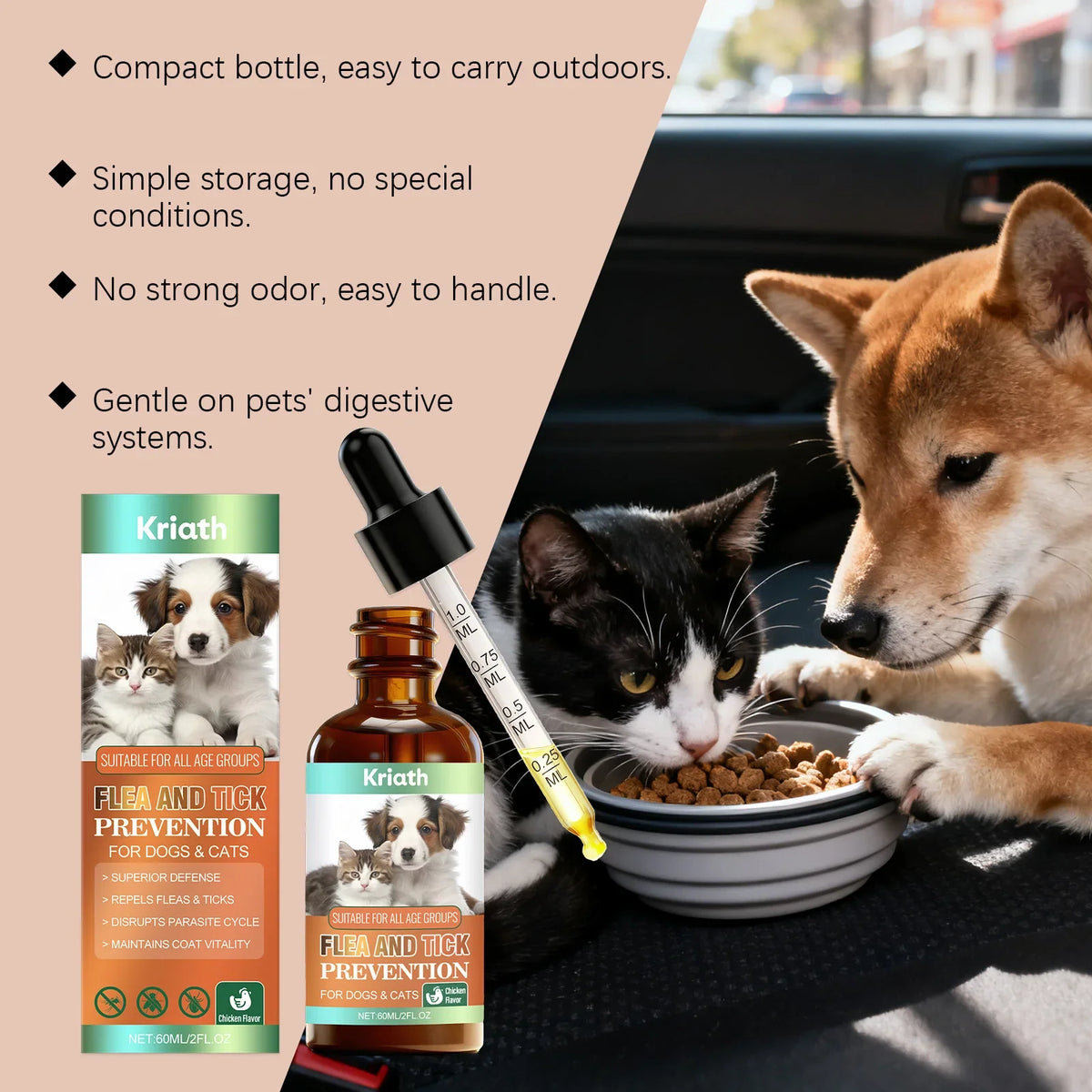 Dogs Cats Dewormer Drops Natural Deworming Supplement Intestinal Parasite Control Protect Repel Dual Effect Pet Dewormer Liquid