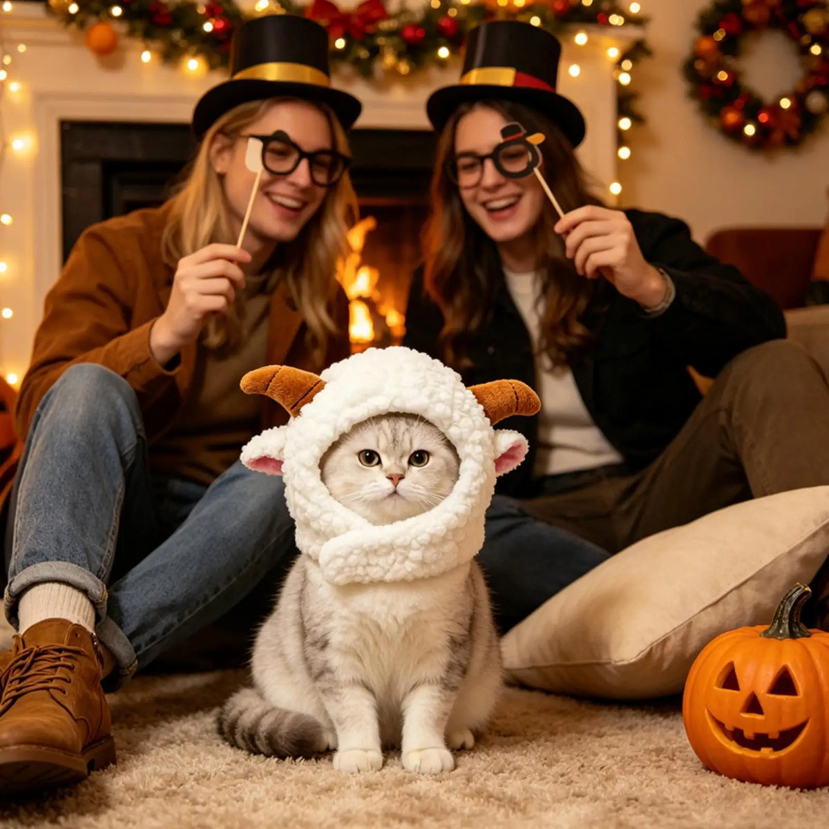 NEW Cat Winter Headwear Cute Sheep Shaped Washable Breathable Kitten Puppy Winter Headwear Covers for Halloween Party Festival