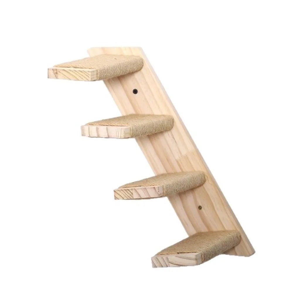 1Pc/4Pcs Wooden Cat Climbing Shelves Sisal Cover Wall Mounted Cat Scratcher Furniture Pet Stairs Toy Scratching Board