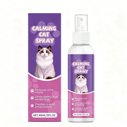 Calming Cat Spray, 60ML Natural Cat Anxiety Relief Spray for Stress & Bad Behavior Correction Product Bullet Points Natural Gentle Formula Crafted with Deionized Water, 1,2-Hexanediol and Matrine, Thi