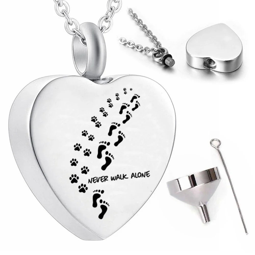 Cremation Jewelry Pet Dog Paw Print Owner'S Foot Pattern Pendant Necklace Keepsake Jewelry - Never Walk Alone