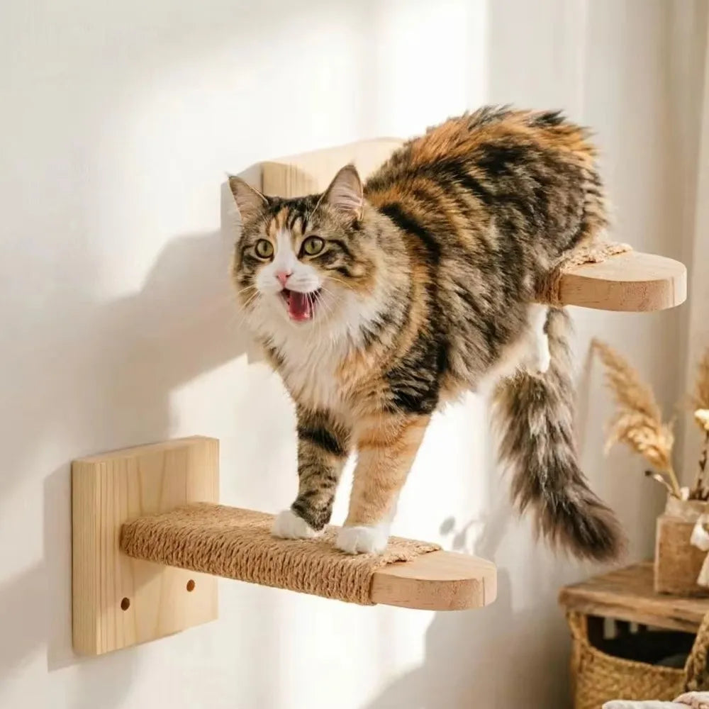 1Pc/4Pcs Wooden Cat Climbing Shelves Sisal Cover Wall Mounted Cat Scratcher Furniture Pet Stairs Toy Scratching Board