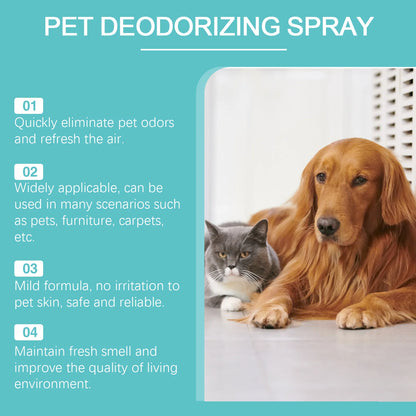 Pet Deodorant Spray, Gentle Pet Odor Eliminator for Dogs & Cats, Instantly Remove Bad Smell for Pet Bedding, Carpet & Home Surfaces, 120ML
