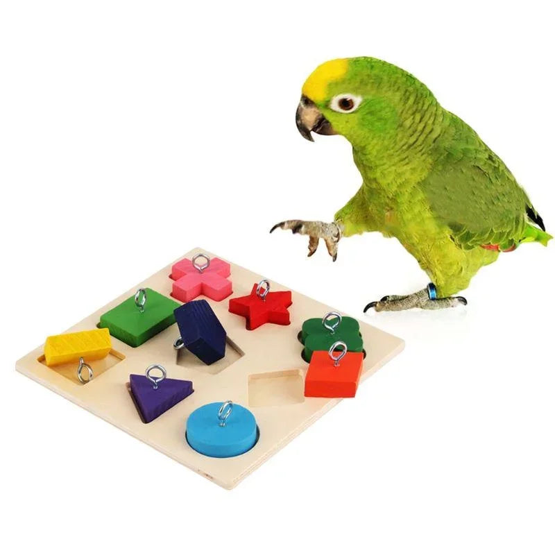 Bird Training Toys Puzzle Building Blocks Wooden Block Puzzle Toy for Parrot Budgies Parakeet Lovebird Cockatiel Conure Cage Toy