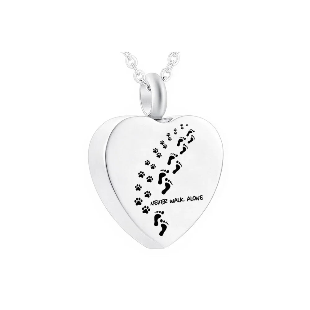 Cremation Jewelry Pet Dog Paw Print Owner'S Foot Pattern Pendant Necklace Keepsake Jewelry - Never Walk Alone