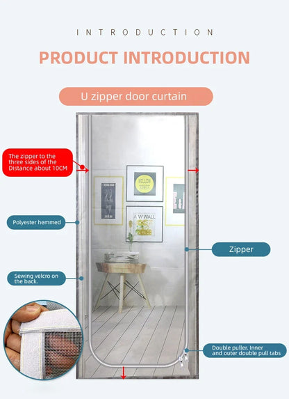 Customized Size Zipper Reinforced Cat Fiberglass Door Screen up & Left Opening Shape Curtain Anti-Mosquito Pet Mesh Door Screen