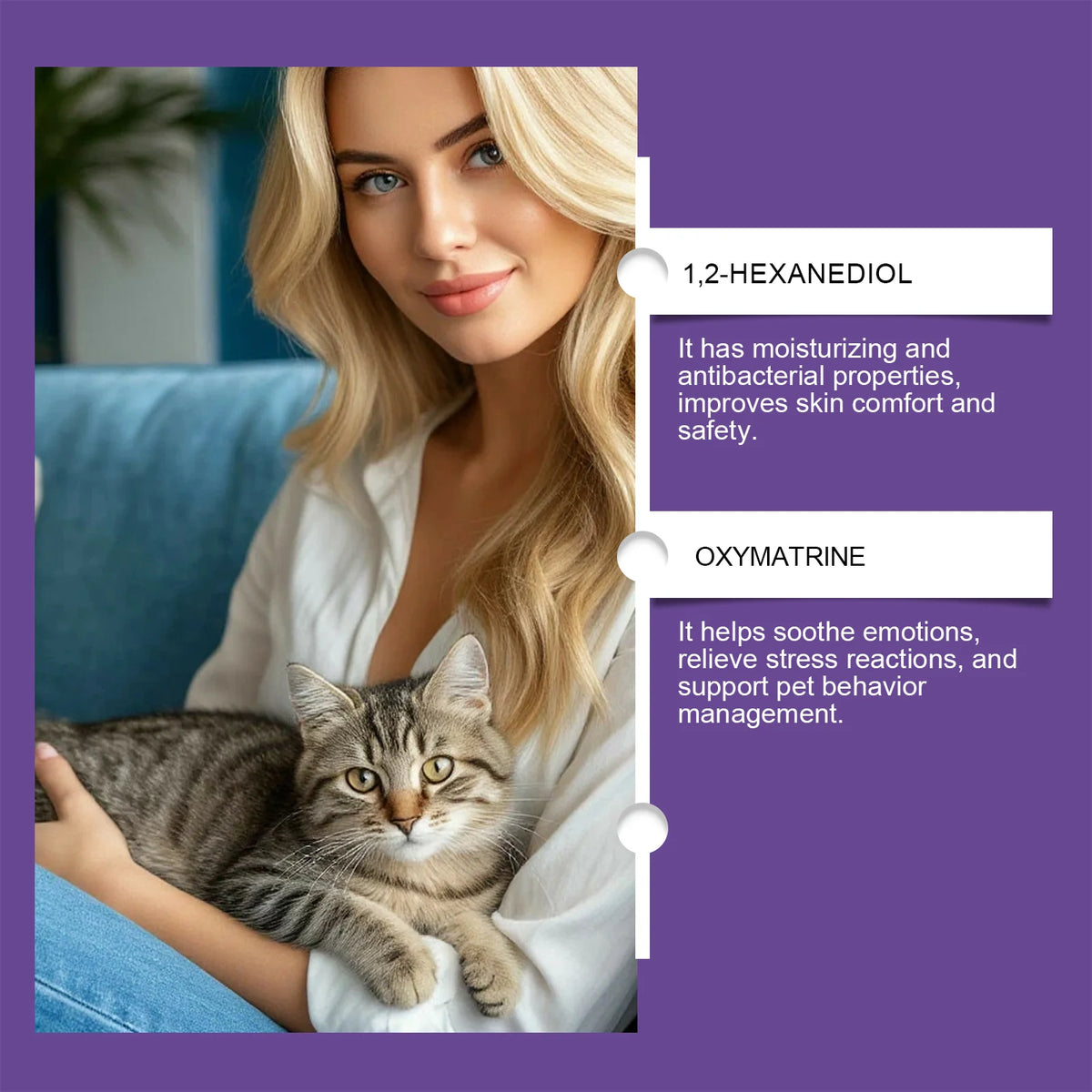 Calming Cat Spray, 60ML Natural Cat Anxiety Relief Spray for Stress & Bad Behavior Correction Product Bullet Points Natural Gentle Formula Crafted with Deionized Water, 1,2-Hexanediol and Matrine, Thi