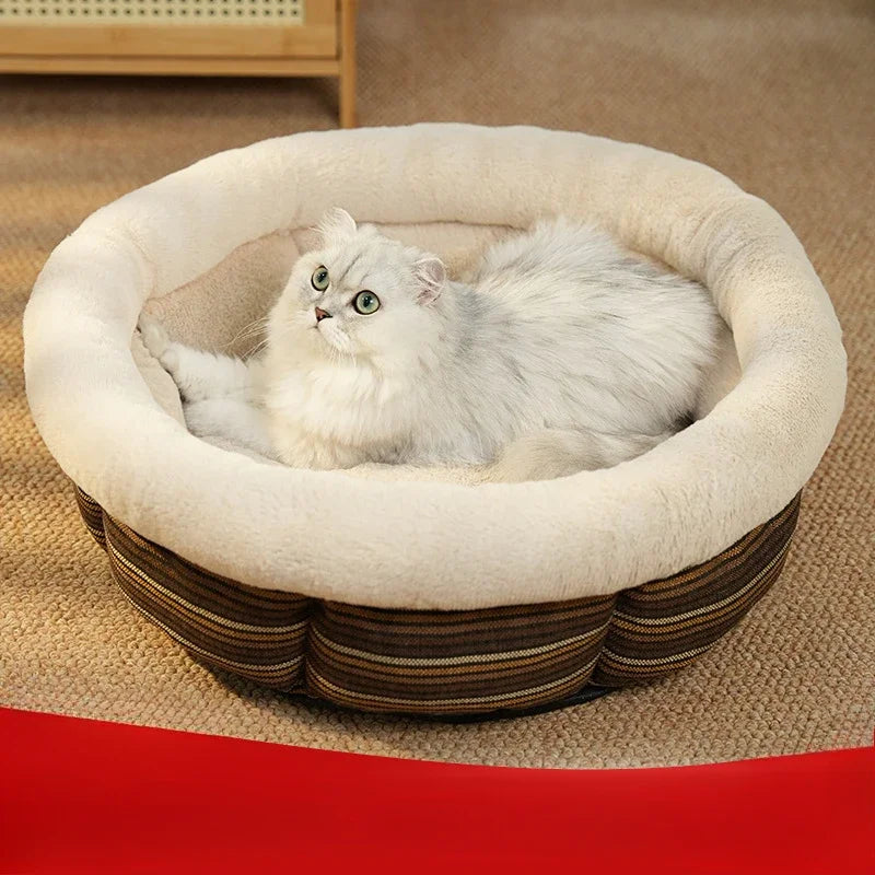Soft round Pet Beds for Small Medium Large Cats Winter Warm Puppy Sofa House Washable Non-Slip Base Pet Deep Sleeping Kennels