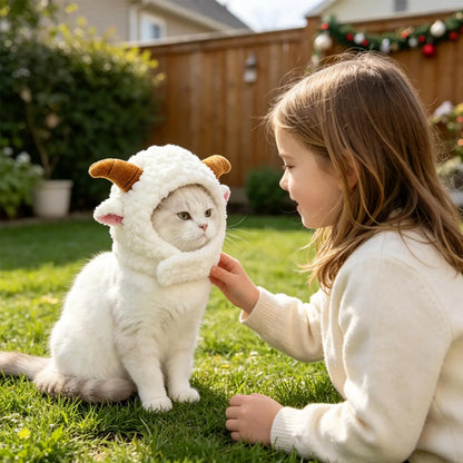 NEW Cat Winter Headwear Cute Sheep Shaped Washable Breathable Kitten Puppy Winter Headwear Covers for Halloween Party Festival