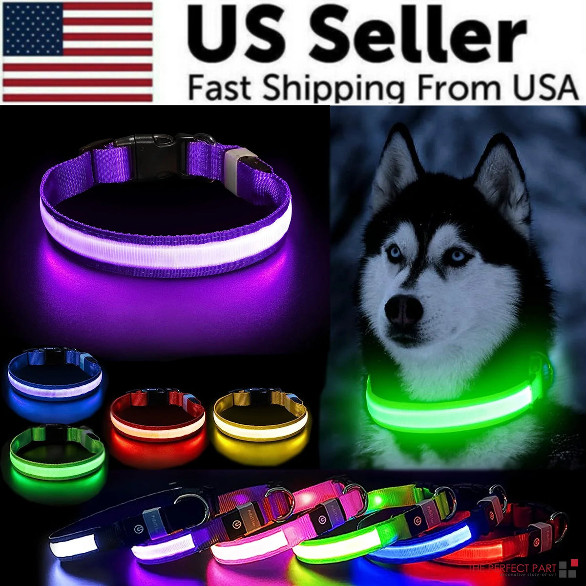 Glow & Go LED Adjustable Dog Collar - Waterproof, Flashing Safety Light for Pets