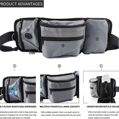 Outdoor Training Waist Bag with Detachable Doggy Training Treat Bag Reflective Waist Pack for Pet Walking, Running Leash Storage