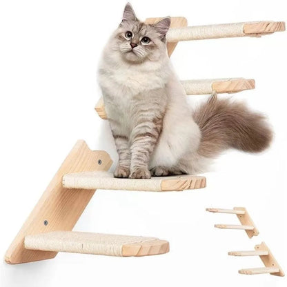 1Pc/4Pcs Wooden Cat Climbing Shelves Sisal Cover Wall Mounted Cat Scratcher Furniture Pet Stairs Toy Scratching Board