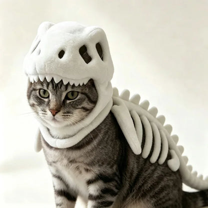 Pet Dinosaur Costume Soft Plush Skeleton Cat Dog Halloween Cosplay Outfit Cute Warm Pet Apparel for Small Medium Pets