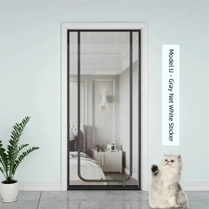 Customized Size Zipper Reinforced Cat Fiberglass Door Screen up & Left Opening Shape Curtain Anti-Mosquito Pet Mesh Door Screen