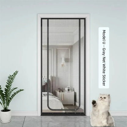 Customized Size Zipper Reinforced Cat Fiberglass Door Screen up & Left Opening Shape Curtain Anti-Mosquito Pet Mesh Door Screen