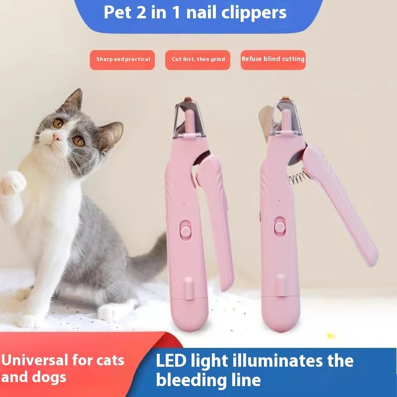 2-in-1 LED Pet Nail Clippers - Safe & Easy Dog & Cat Nail Trimmer with Blood Line Scissors