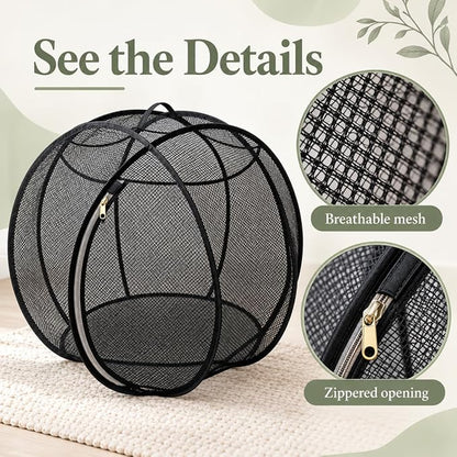 Rolling Cat Playpen with Top Handle, Foldable Mesh, 27.6 in (Black) Black Mesh Cat Playpen with a Top Handle, Zippered Opening and Foldable Design; 27.6 X 27.6 X 27.6 in When Open.