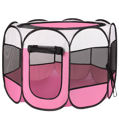 Pink-Blue Options -- 1Pc Portable Foldable Pet Tent Exercise Pen Kennel Removable Zipper Top and Bottom Water Resistant Indoor Outdoor Use for Dogs Cats Other Pets