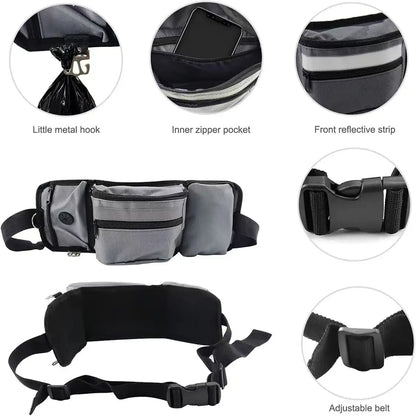 Outdoor Training Waist Bag with Detachable Doggy Training Treat Bag Reflective Waist Pack for Pet Walking, Running Leash Storage