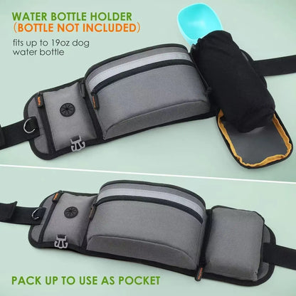 Outdoor Training Waist Bag with Detachable Doggy Training Treat Bag Reflective Waist Pack for Pet Walking, Running Leash Storage