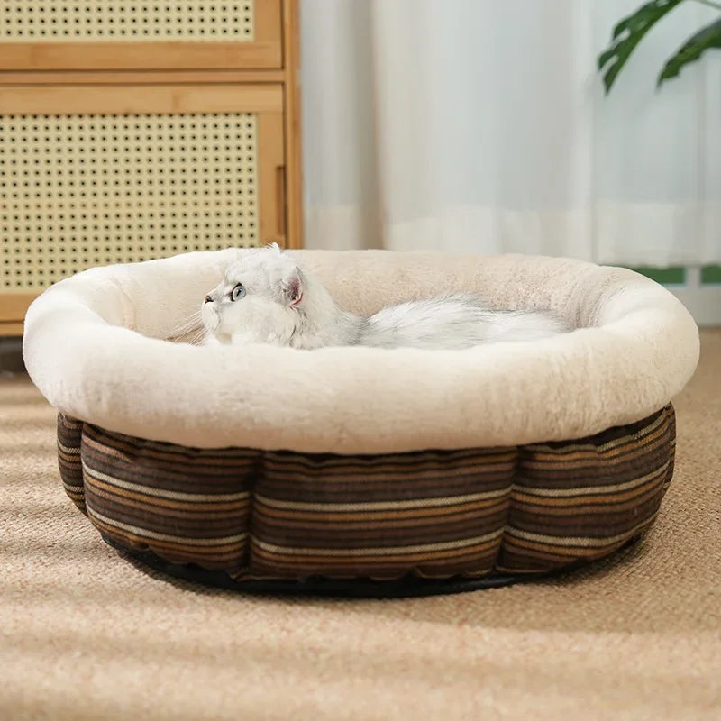 Soft round Pet Beds for Small Medium Large Cats Winter Warm Puppy Sofa House Washable Non-Slip Base Pet Deep Sleeping Kennels