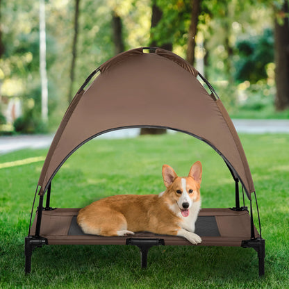 Elevated Portable Dog Cot Pet Bed with UV Protection Canopy Shade, 36 Inch, Coffee