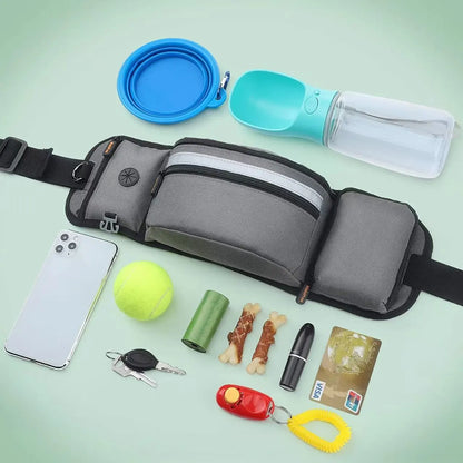 Outdoor Training Waist Bag with Detachable Doggy Training Treat Bag Reflective Waist Pack for Pet Walking, Running Leash Storage
