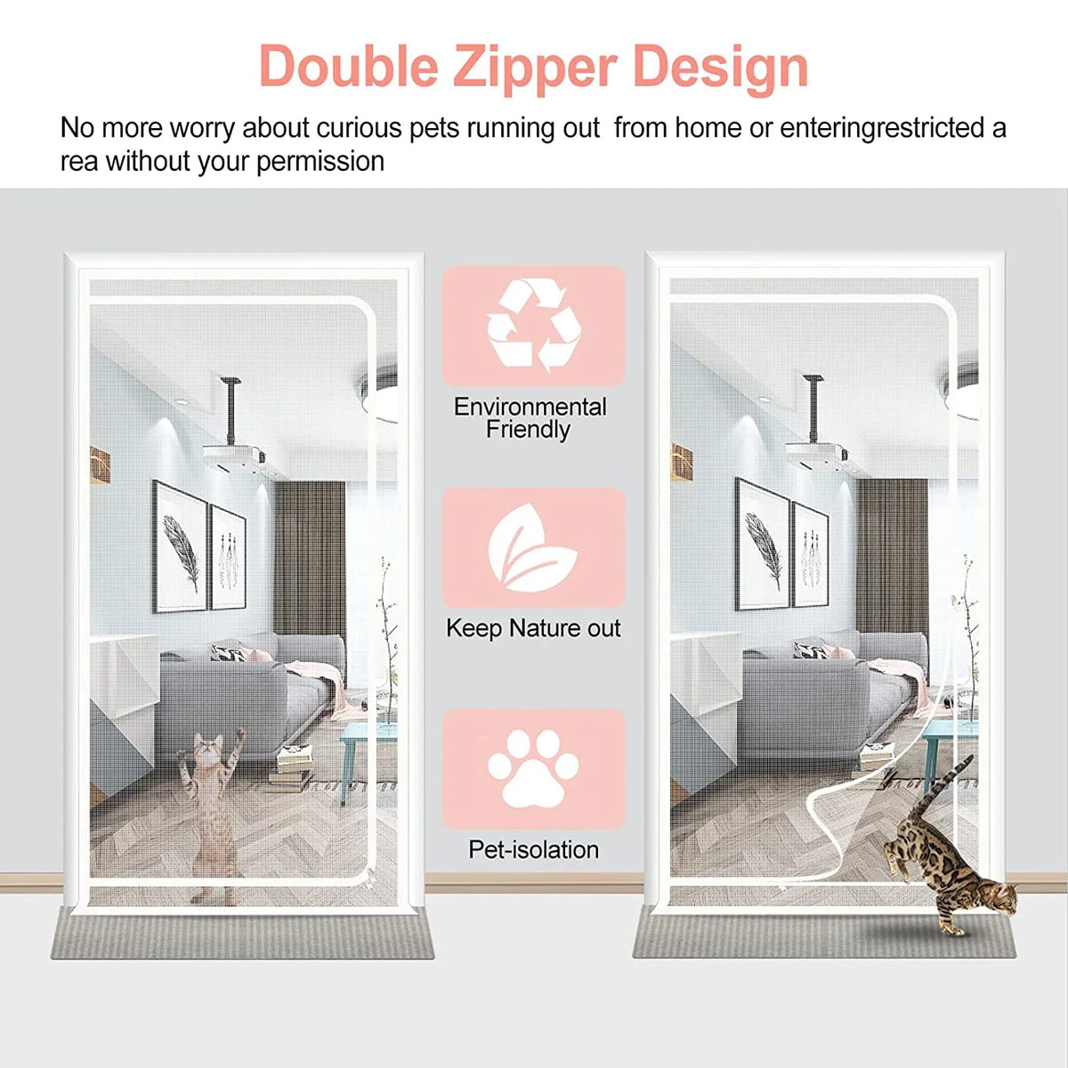 Customized Size Zipper Reinforced Cat Fiberglass Door Screen up & Left Opening Shape Curtain Anti-Mosquito Pet Mesh Door Screen
