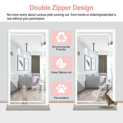 Customized Size Zipper Reinforced Cat Fiberglass Door Screen up & Left Opening Shape Curtain Anti-Mosquito Pet Mesh Door Screen