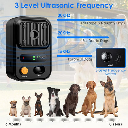 Black-Green Color Options -- 1Pc Ultrasonic Anti-Barking Device Rechargeable Auto Dog Bark Control Deterrent Box Training Device IPX4 Waterproof with 3 Frequency Max 32.8Feet Sensing Distance for Most