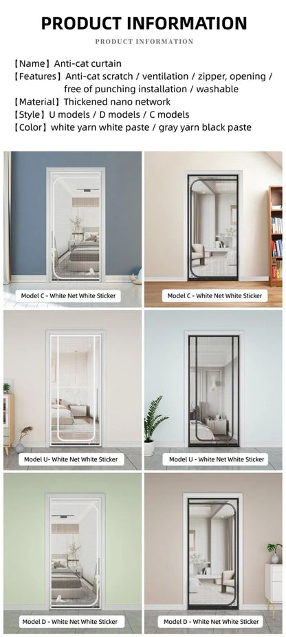 Customized Size Zipper Reinforced Cat Fiberglass Door Screen up & Left Opening Shape Curtain Anti-Mosquito Pet Mesh Door Screen
