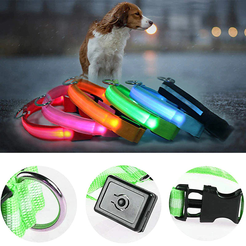 Glow & Go LED Adjustable Dog Collar - Waterproof, Flashing Safety Light for Pets