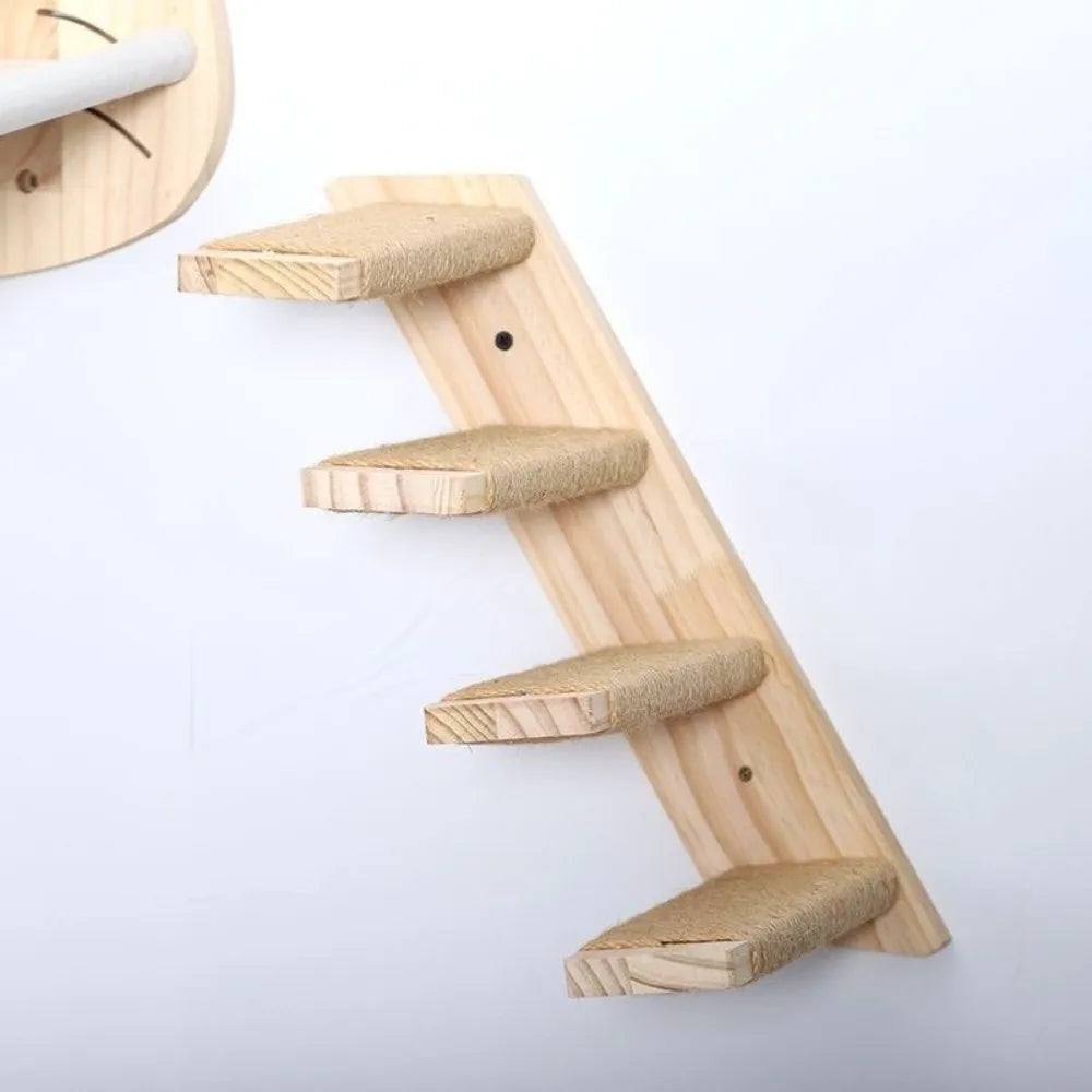 1Pc/4Pcs Wooden Cat Climbing Shelves Sisal Cover Wall Mounted Cat Scratcher Furniture Pet Stairs Toy Scratching Board