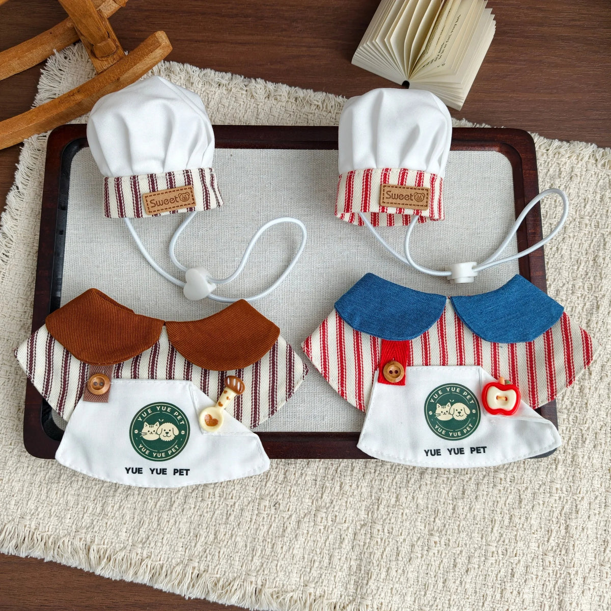 Cute Pet Chef Costume Set with Hat and Bib Collar Role Play Outfit for Dogs Cats Fun Pet Gift Birthday Party Photo Props